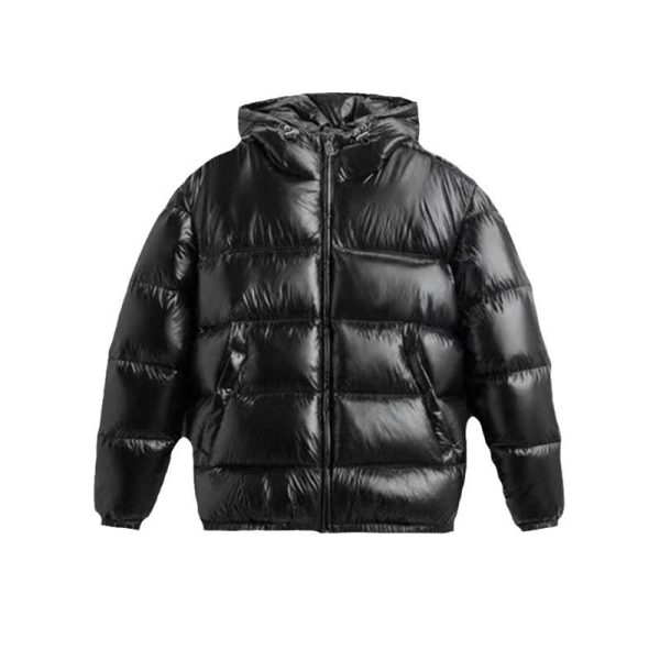 ⁦Black Hooded Cotton Jacket Casual⁩ - الصورة ⁦2⁩