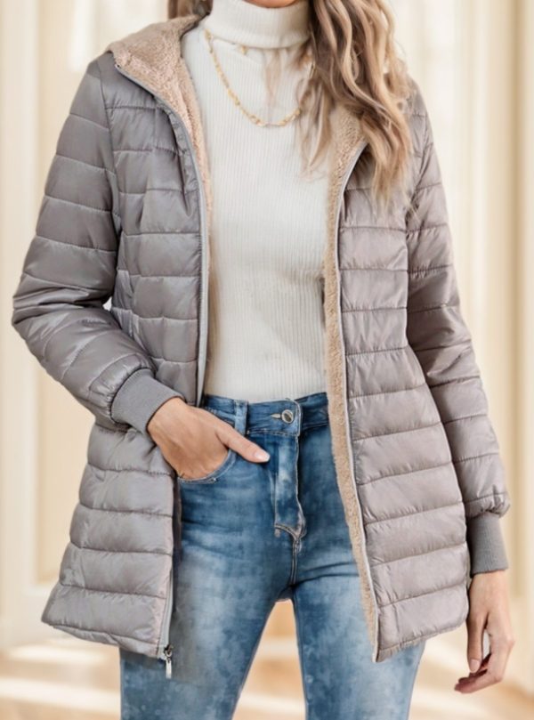 ⁦Aveloria Modichic Casual Versatile Solid Color Fleece Hooded Padded Padded Coat⁩ - الصورة ⁦2⁩