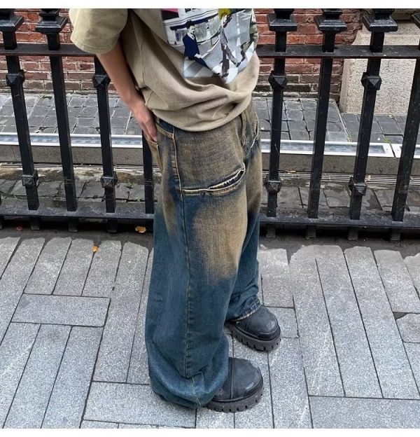 ⁦Contrast Color Retro Jeans For Men And Women⁩ - الصورة ⁦10⁩