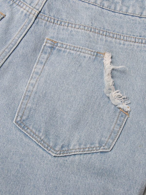 ⁦Vintage Light Blue Washed High-waisted Tooling Jeans For Women⁩ - الصورة ⁦3⁩