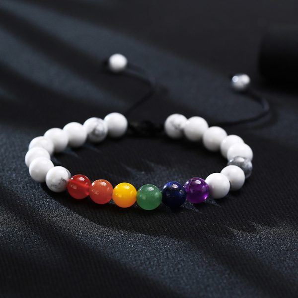 ⁦Rainbow Beaded Volcanic Stone Rainbow Accessories Rainbow Ornament Bracelet Wholesale⁩ - الصورة ⁦2⁩