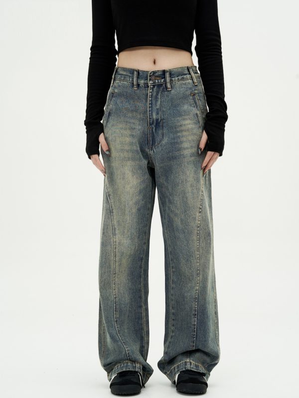 ⁦American Retro Jeans Men And Women Casual Straight-leg High Street⁩ - الصورة ⁦5⁩