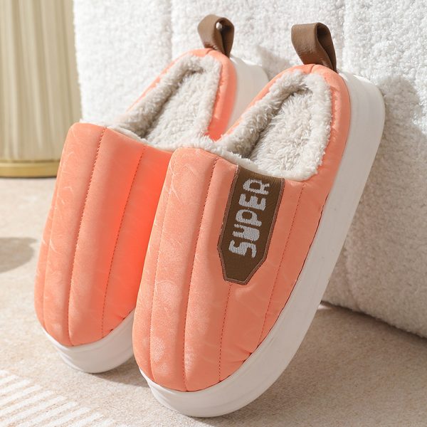 ⁦Striped Home Slippers Waterproof Thick-soled Non-slip Indoor Warm Plush Slippers Women Floor House Shoes Men Couple Autumn And Winter⁩ - الصورة ⁦10⁩
