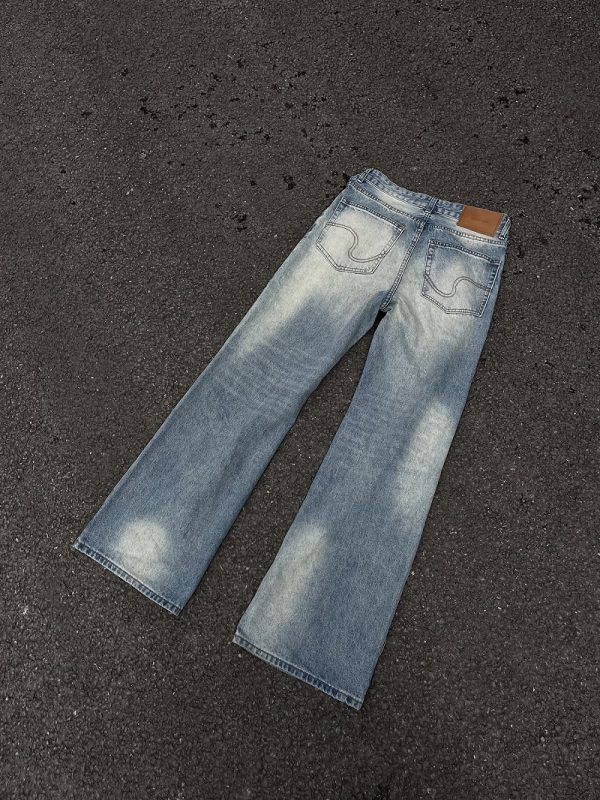 ⁦Vintage American Style Water Ripple Washed Blue Jeans For Men And Women⁩ - الصورة ⁦3⁩