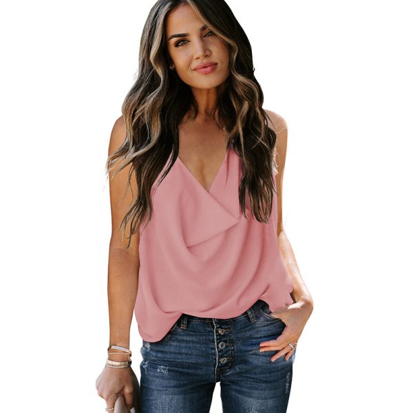 ⁦Top Loose V-neck Chiffon Tank Top Women⁩ - الصورة ⁦5⁩
