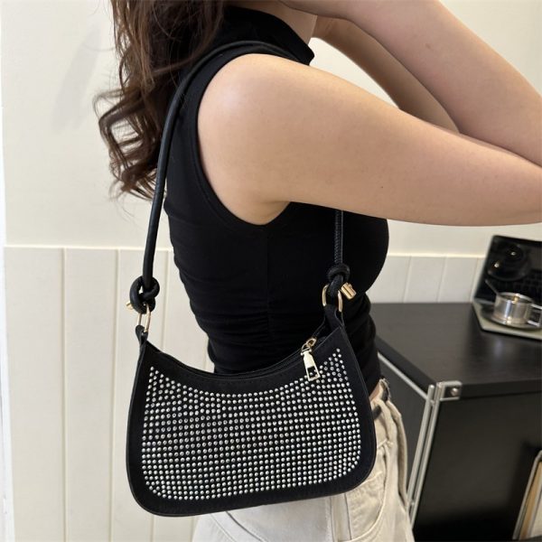 ⁦Diamond-embedded Western Style Underarm Bag Fashion Fashion Casual Shoulder Bag⁩ - الصورة ⁦4⁩