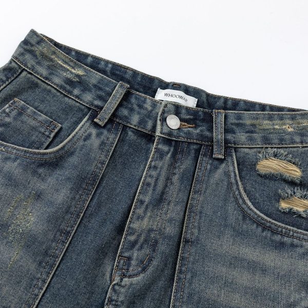 ⁦Straight Jeans Loose Distressed Retro Long Pants⁩ - الصورة ⁦5⁩