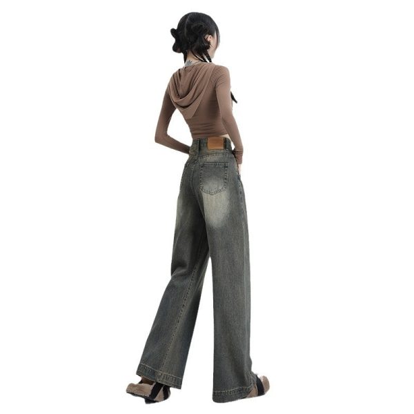 ⁦Winter New American Retro Wide Leg Jeans For Women⁩ - الصورة ⁦5⁩