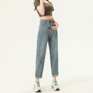 High Waist Straight Harem Jeans Women