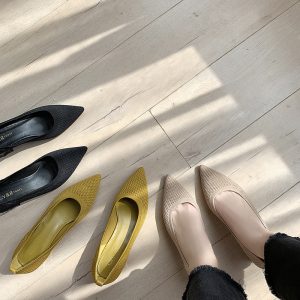 Women's Thick Heel Shoes With Pointed Toe Net Red Trend