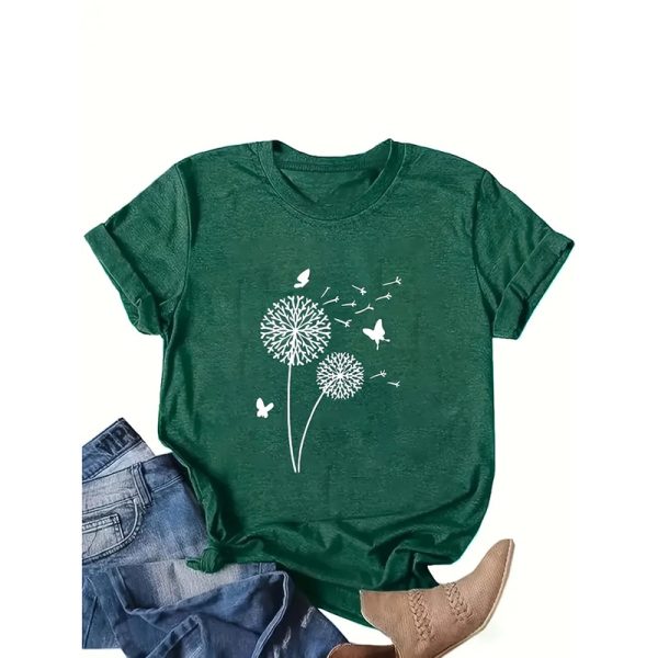 ⁦Women's Dandelion Print T Shirts Cute Graphic Tees Short Sleeve Summer Tee Tops⁩ - الصورة ⁦2⁩
