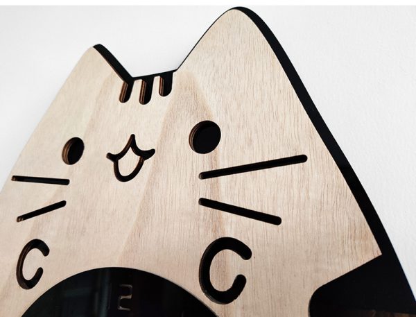 ⁦Wood Cartoon Clock Home Decor Living Room Cat Wag Tail⁩ - الصورة ⁦3⁩