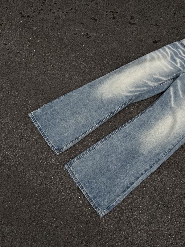 ⁦Vintage American Style Water Ripple Washed Blue Jeans For Men And Women⁩ - الصورة ⁦10⁩