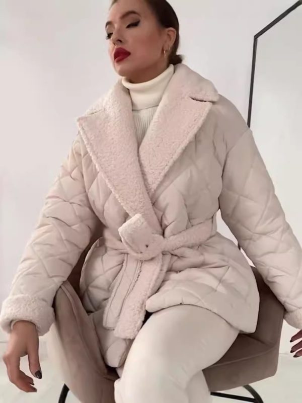 ⁦Winter Lapel Plaid Coat Fashion All-match Waist-tied Design Coat For Women Outwear Clothing⁩ - الصورة ⁦5⁩