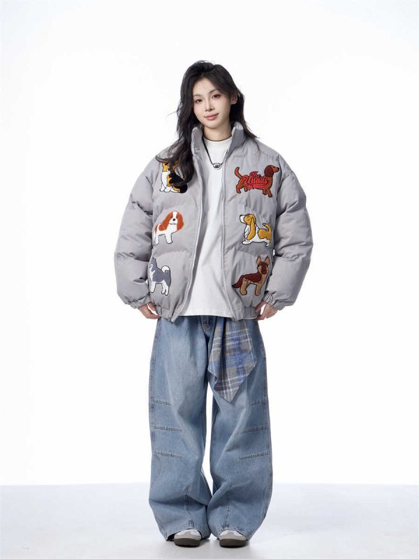 ⁦Women's Loose Retro Puppy Embroidered Cotton-padded Jacket⁩ - الصورة ⁦8⁩