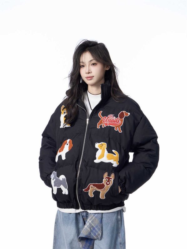 ⁦Women's Loose Retro Puppy Embroidered Cotton-padded Jacket⁩ - الصورة ⁦7⁩