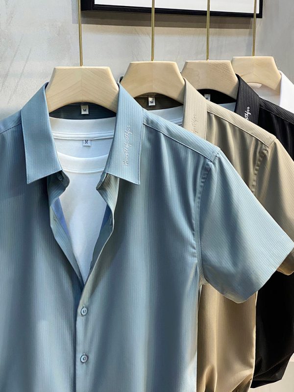⁦Striped Shirt Men's Short-sleeved Casual Shirts Slim Business Shirt⁩ - الصورة ⁦2⁩