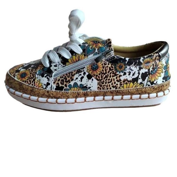 ⁦Color Matching Printing Lace-up Flats Retro Fashion⁩ - الصورة ⁦6⁩