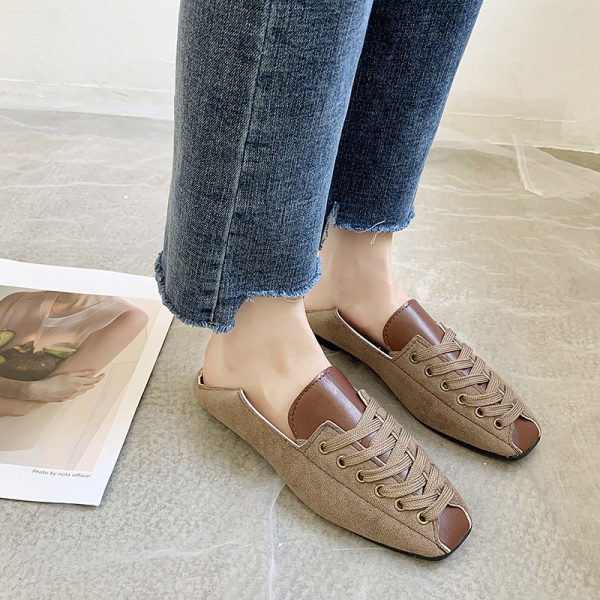 ⁦One-legged Peas Shoes Square Toe All-match Shallow Mouth Flat Single Shoes Women⁩ - الصورة ⁦5⁩
