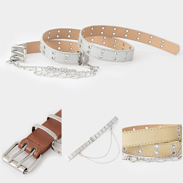⁦Jeans With Cutout Air Eye Punk Casual Belt⁩ - الصورة ⁦7⁩