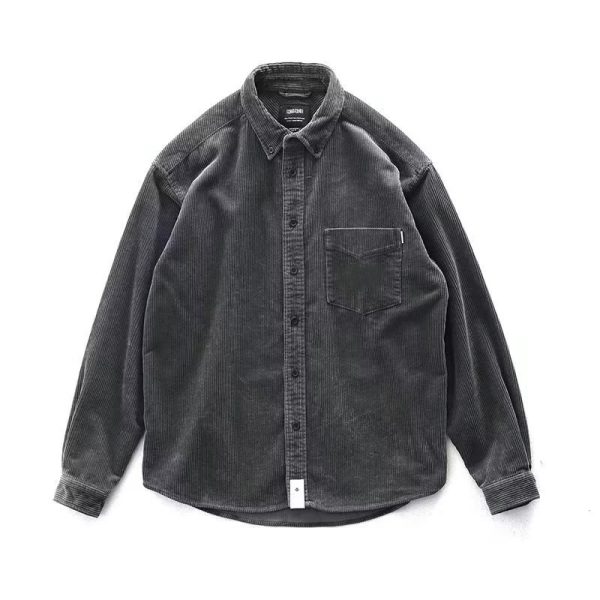 ⁦Vintage Corduroy Shirt Men Loose Cargo Shirt Coat⁩ - الصورة ⁦2⁩