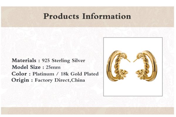 ⁦S925 Special-interest Design Simple Hemp Rope Double C Asymmetric Trending Earrings Ear Clip⁩ - الصورة ⁦4⁩