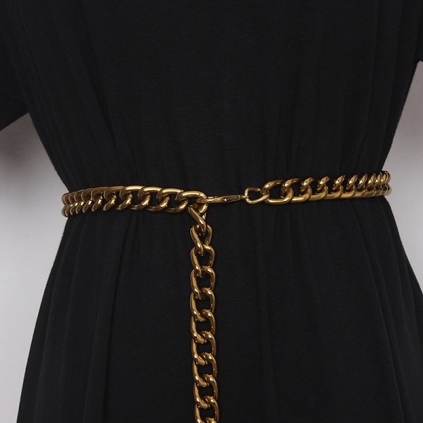 ⁦Waist Chain Jeans Dress Accessories Black Gold Chain Belt⁩ - الصورة ⁦3⁩