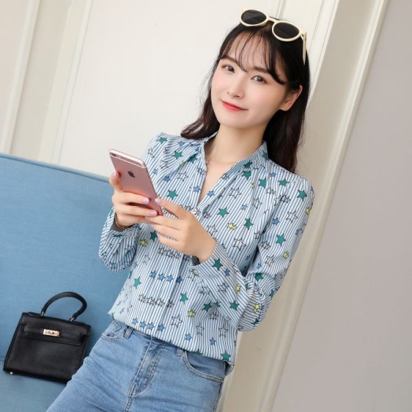 ⁦Temperament wild striped long-sleeved shirt⁩ - الصورة ⁦4⁩