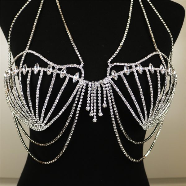 ⁦Women's Fashion Accessories Shell Rhinestone Bra Fringe Body Chain⁩ - الصورة ⁦4⁩