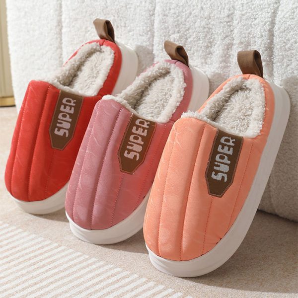 ⁦Striped Home Slippers Waterproof Thick-soled Non-slip Indoor Warm Plush Slippers Women Floor House Shoes Men Couple Autumn And Winter⁩ - الصورة ⁦3⁩