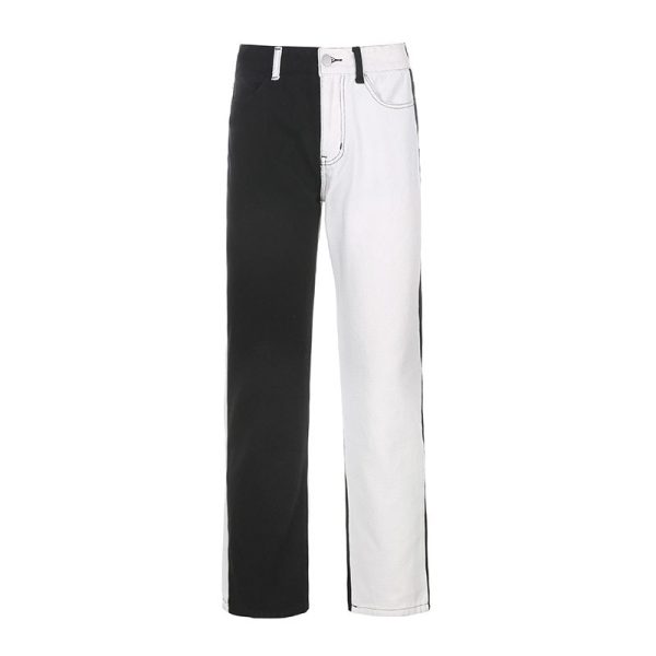 ⁦Black And White Patchwork Jeans For Women High Waisted⁩ - الصورة ⁦5⁩