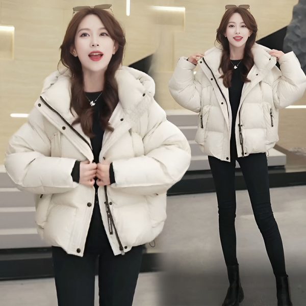 ⁦Women's Short Cotton Jacket Hooded Loose Coat⁩ - الصورة ⁦8⁩