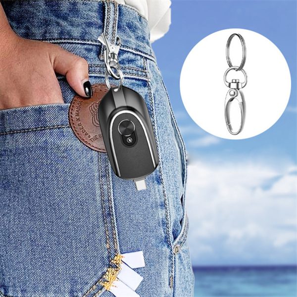 ⁦2 In 1 Mini Keychain Power Bank Keyring Hanging Buckle 2 Output Interfaces 5V 1200MAH Backup Power Bank Retractable Plug Waterproof Phone Charging Accessories⁩ - الصورة ⁦4⁩