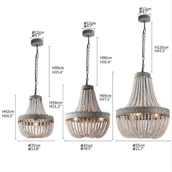 ⁦Wooden Bead Chandelier Personality Distressed Accessories Lamps Living Room Study Lighting⁩ - الصورة ⁦7⁩