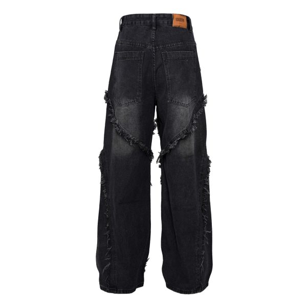 ⁦Wash Distressed Stitching Jeans With Whiskers Same Style For Men And Women⁩ - الصورة ⁦2⁩