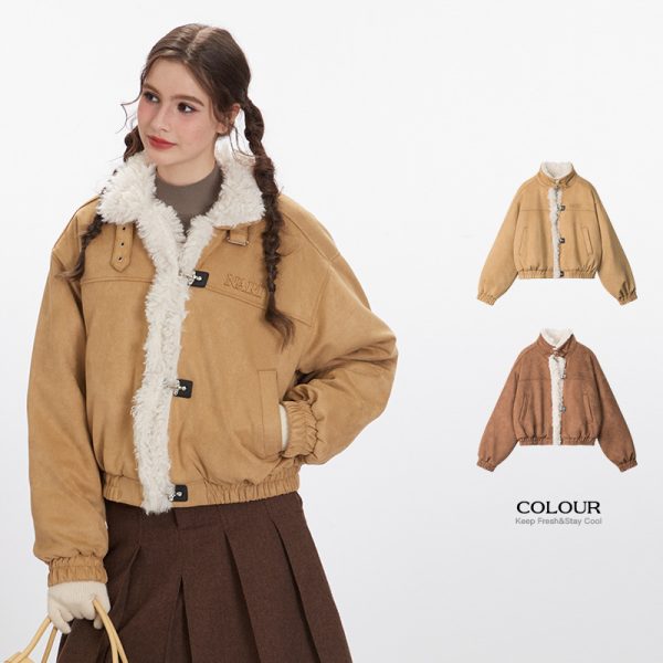 ⁦American Retro Stand Collar Niche Winter Casual Loose Cotton Coat⁩ - الصورة ⁦2⁩