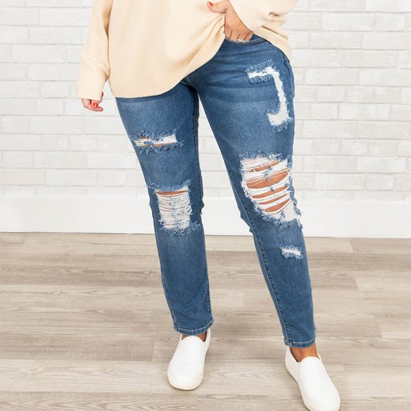 ⁦Women's Summer Plus Size Worn Fashion Jeans Women⁩ - الصورة ⁦5⁩