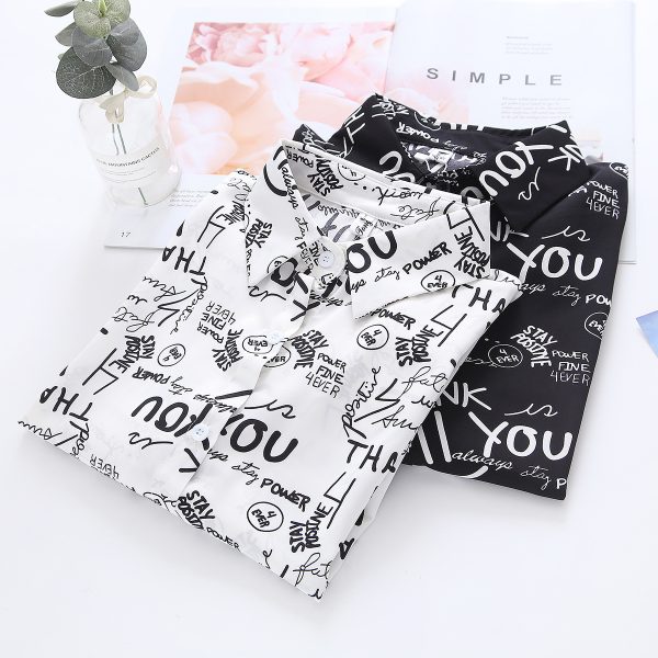 ⁦Vintage Hong Kong Style Chic Letter Print Shirt Top⁩ - الصورة ⁦10⁩