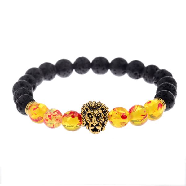 ⁦Black Lava Volcanic Stone Petal Beads Lion Head Accessories Men Domineering Bracelet⁩ - الصورة ⁦2⁩