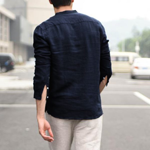 ⁦Men Vintage White Shirt Button Linen Shirts⁩ - الصورة ⁦3⁩