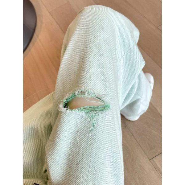 ⁦Summer Thin Mint Green Ripped Wide-leg Jeans For Women High Waist Loose Slim Straight Pants⁩ - الصورة ⁦5⁩