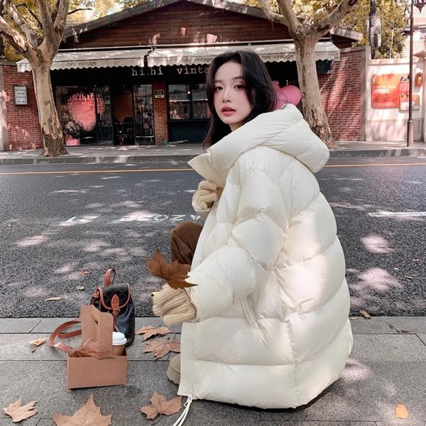 ⁦Women's Cotton-padded Clothes Winter Mid-length 90 White Duck Down Korean Style Sense Of Design Small Thick Warm Jacket⁩ - الصورة ⁦9⁩