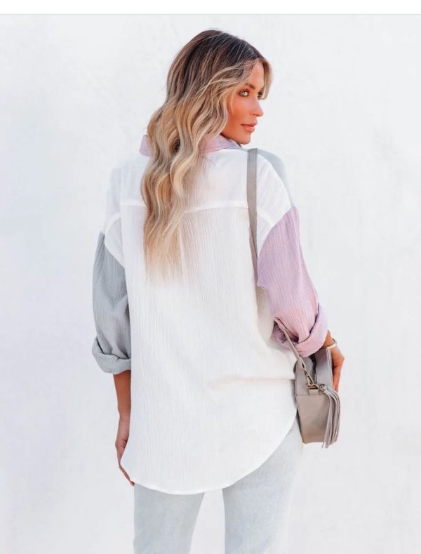 ⁦Fashion Multicolor Patchwork Long Sleeve Cardigan Women's Shirts⁩ - الصورة ⁦7⁩