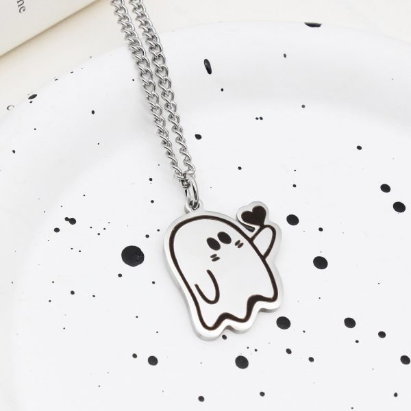 ⁦Halloween Cute Love Ghost Necklace Couple Pendant Necklace Men Women Accessories⁩ - الصورة ⁦6⁩
