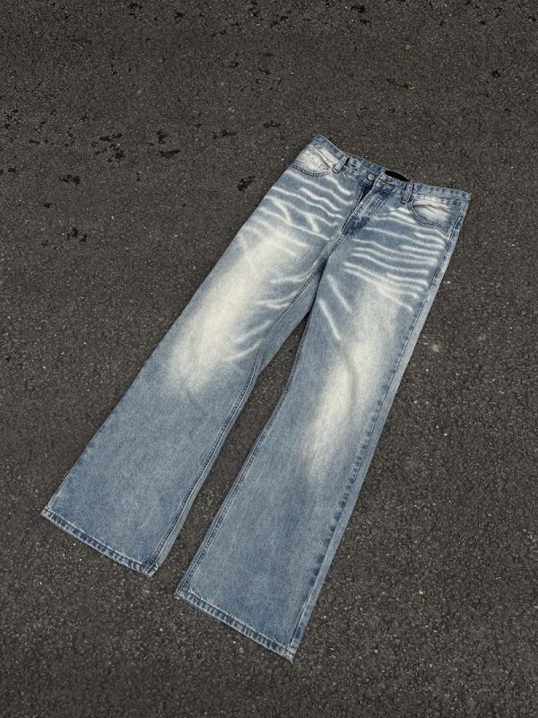 ⁦Vintage American Style Water Ripple Washed Blue Jeans For Men And Women⁩ - الصورة ⁦8⁩