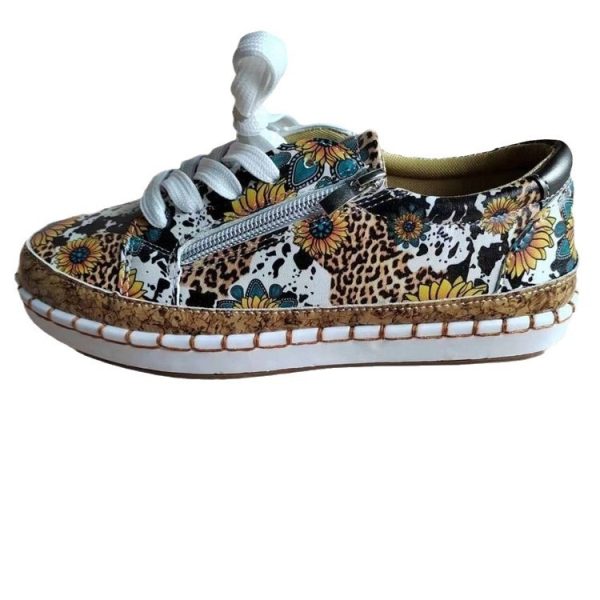 ⁦Color Matching Printing Lace-up Flats Retro Fashion⁩ - الصورة ⁦5⁩