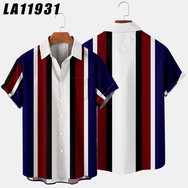 ⁦Striped Creative Digital Printing Shirts Men's Tops Shirts⁩ - الصورة ⁦2⁩