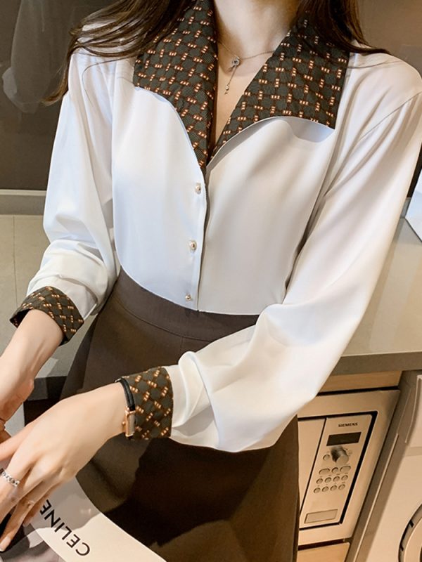 ⁦Women's Shirts All-match Retro Hong Kong Style Temperament Shirt Long-sleeved Tops⁩ - الصورة ⁦2⁩
