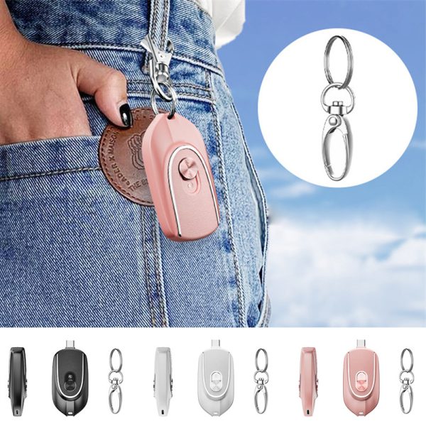 ⁦2 In 1 Mini Keychain Power Bank Keyring Hanging Buckle 2 Output Interfaces 5V 1200MAH Backup Power Bank Retractable Plug Waterproof Phone Charging Accessories⁩ - الصورة ⁦2⁩