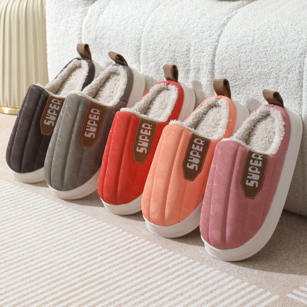 ⁦Striped Home Slippers Waterproof Thick-soled Non-slip Indoor Warm Plush Slippers Women Floor House Shoes Men Couple Autumn And Winter⁩ - الصورة ⁦6⁩